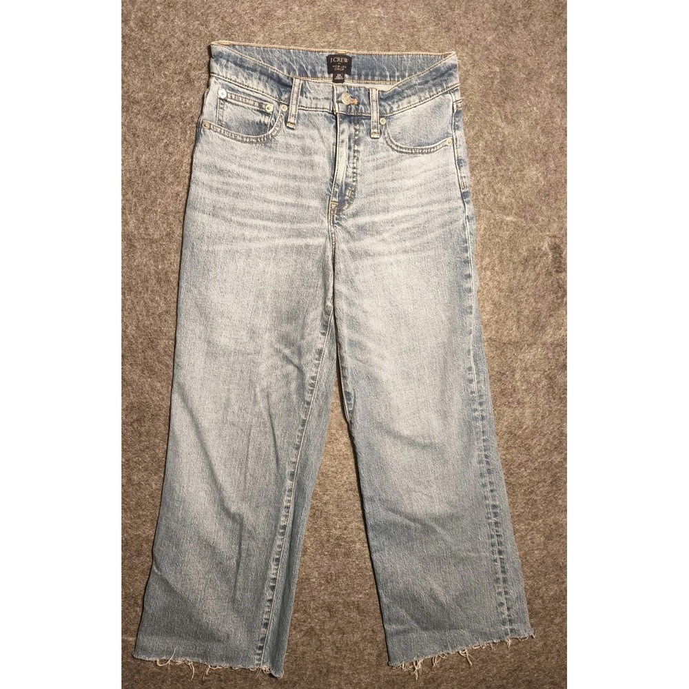 J. Crew Wide Leg Crop Jeans Womens 25‎ Light Blue Cropped Denim Raw Hem